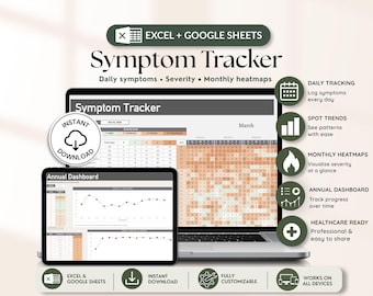 Symptom Tracker Spreadsheet, Chronic Illness & Pain Log, Migraine Tracker, Fibromyalgia Google Sheets Template