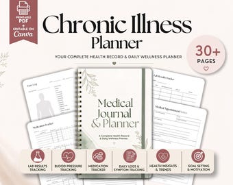 Chronic Illness Planner Printable, Symptom Tracker, Pain & Migraine Log, Fibromyalgia Medical Binder PDF