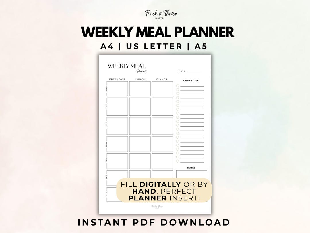 Weekly Meal Planner | Printable PDF (A4, A5, US Letter) | Instant ...