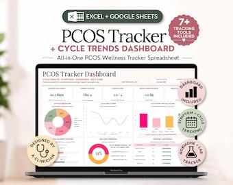 PCOS Tracker-Kalkulationstabelle, PCOS-Probleme-Tracker & Digitaler PCOS-Planer, Perioden-Tracker, Hormonlabor + Unterstützung bei Beschwerden
