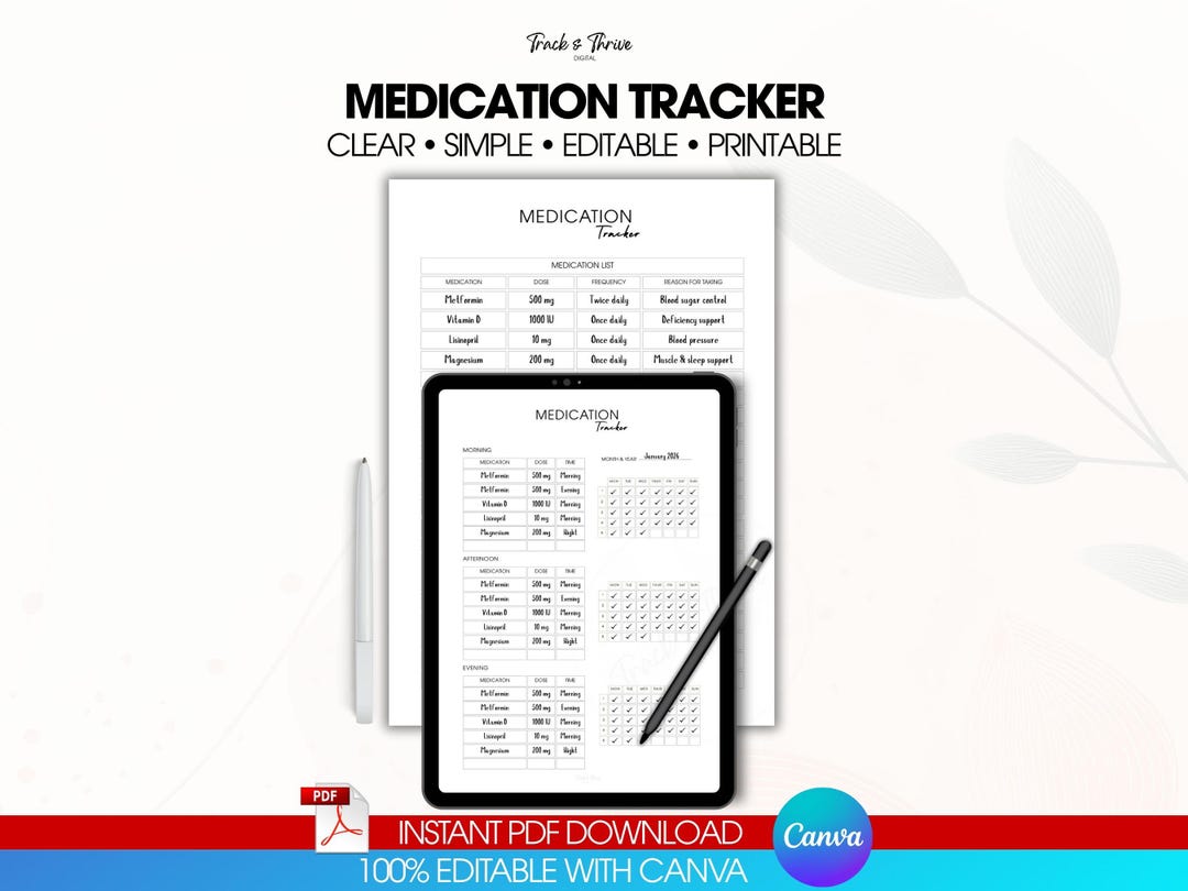 Medication Tracker Editable & Printable | Medical Planner Template PDF ...