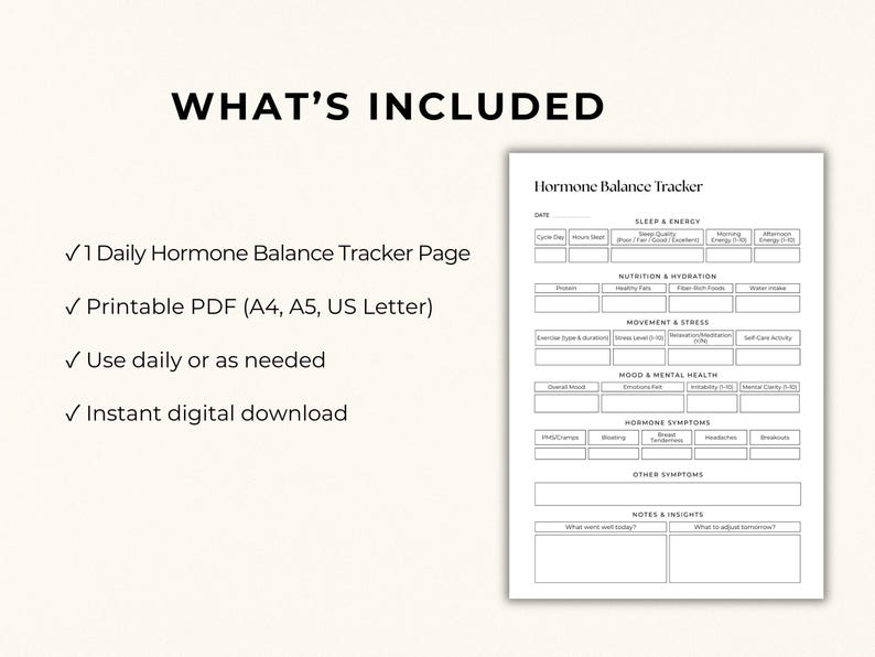 Hormone Tracker Printable, Cycle Tracker, PCOS Tracker, Mood Sleep Symptom Log, Period Tracker, Wellness Tracker, Health Tracker PDF image 3