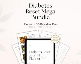 Paquete de plan de comidas para diabéticos, dieta de 30 días para diabéticos, control de azúcar en sangre, plan de comidas para diabéticos, registro de glucosa, planificador de diabetes, PDF imprimible