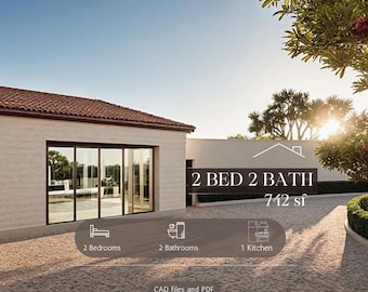 Modern 2 Bedroom ADU Plan (742 sq ft), CAD + PDF Drawing Set