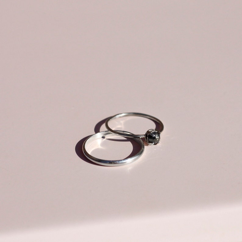 hematite Minette Ring simple stacking ring 16g black gem ring thin elegant silver band sterling silver rose cut ring