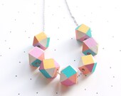 Pastel Wooden Geometric Faceted Beaded Necklace - SALE