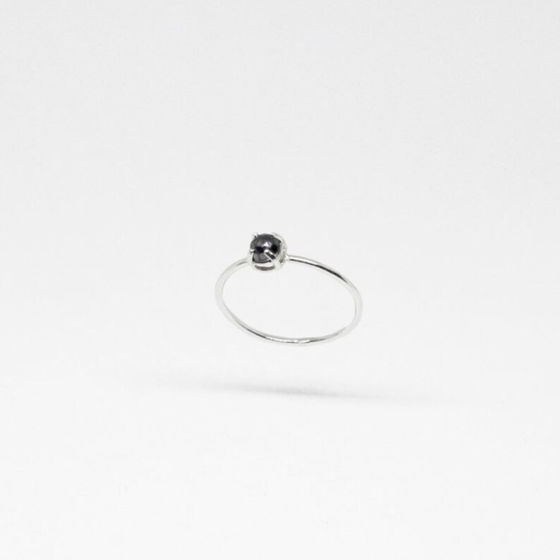 hematite Minette Ring simple stacking ring 16g black gem ring thin elegant silver band sterling silver rose cut ring
