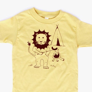 Campfire Lion Screen printed kids shirt original artwork American Apparel Shirts image 1