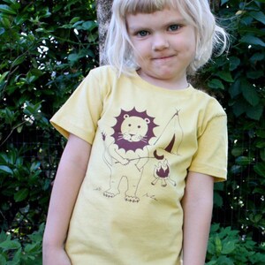 Campfire Lion Screen printed kids shirt original artwork American Apparel Shirts image 2