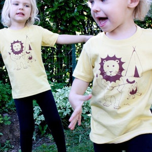 Campfire Lion Screen printed kids shirt original artwork American Apparel Shirts image 4