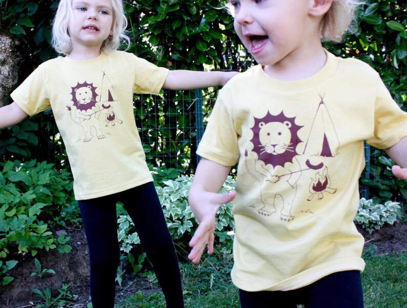 Campfire Lion Screen printed kids shirt original artwork American Apparel Shirts image 4