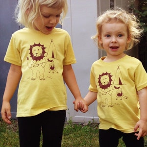 Campfire Lion Screen printed kids shirt original artwork American Apparel Shirts image 3