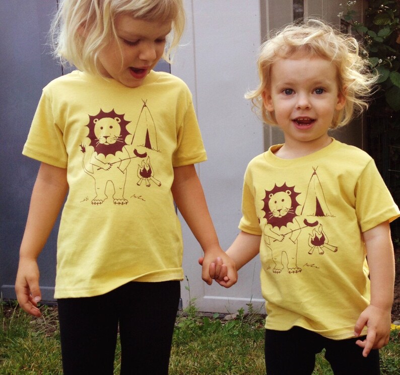 Campfire Lion Screen printed kids shirt original artwork American Apparel Shirts image 3