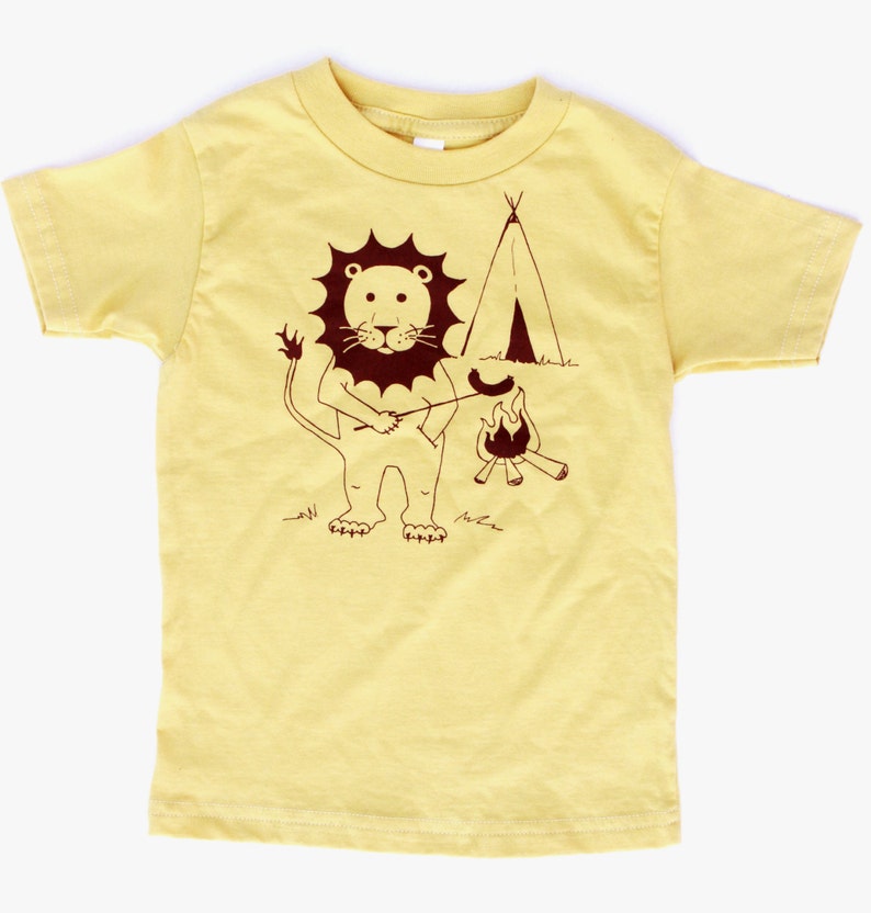 Campfire Lion Screen printed kids shirt original artwork American Apparel Shirts image 1