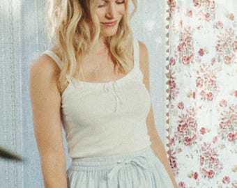 1930s Vintage Bow Camisole: Organic Cotton Rib Knit Tank Top, Hand-Dyed Loungewear - Everyday Essential