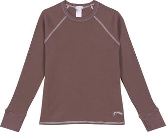 Bio Baumwolle Thermo Raglan Top: Braunes Langarmshirt mit Daumenlöchern