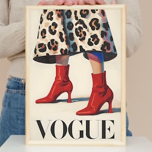 Red Boots Print, Retro Leopard Poster, High Fashion Poster, Hypebeast Aesthetics, Luxurious Wall Art, Chic Designer Poster, Cool Girl Photo