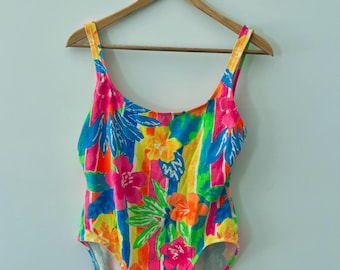 Vintage 90s Pacific Connections Floral Tropical One Piece Bathing Suit Leotard