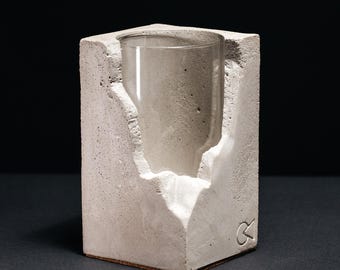 Handmade Concrete Vase: Minimalist Brutalist Home Decor