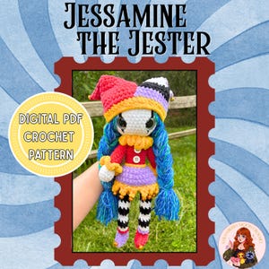 Jessamine la Bufona - Patrón de ganchillo digital en PDF - Muñeca de trapo Amigurumi de baja costura