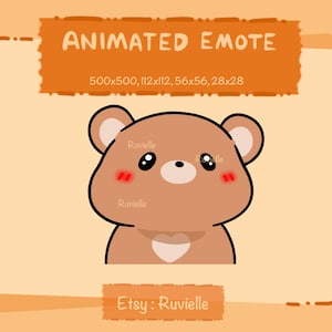Animated Brown Bear Shaking Head Emote Sticker for Twitch Discord and Chat | Kawaii Chibi Bear GIF with Heart Fur and Calm Disapproving Look