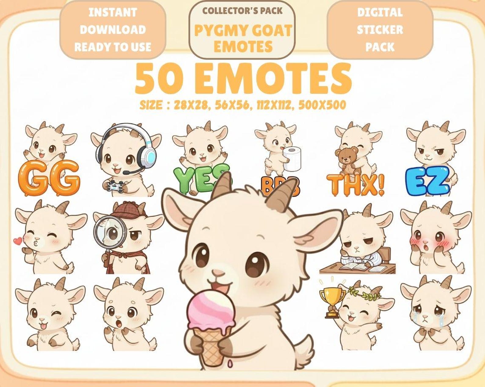 50 Pygmy Goat Emotes: Kawaii Chibi Twitch Discord (digital Download) - Etsy
