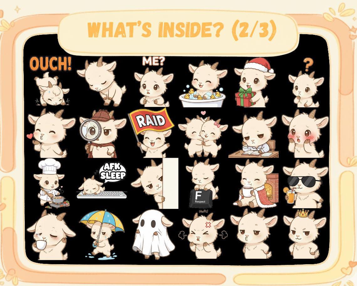 50 Pygmy Goat Emotes: Kawaii Chibi Twitch Discord (digital Download) - Etsy
