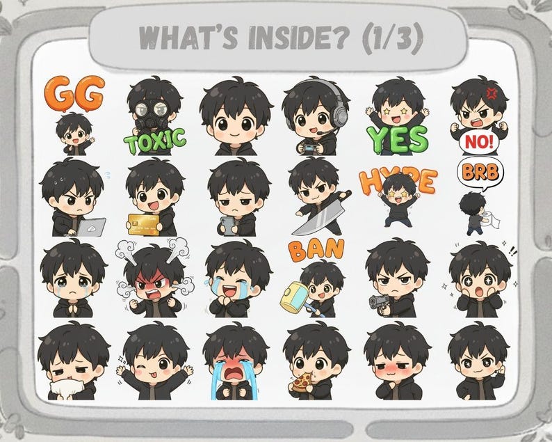 50 Kawaii Chibi Boy Emotes: Twitch Discord PNG Pack (digital Download ...