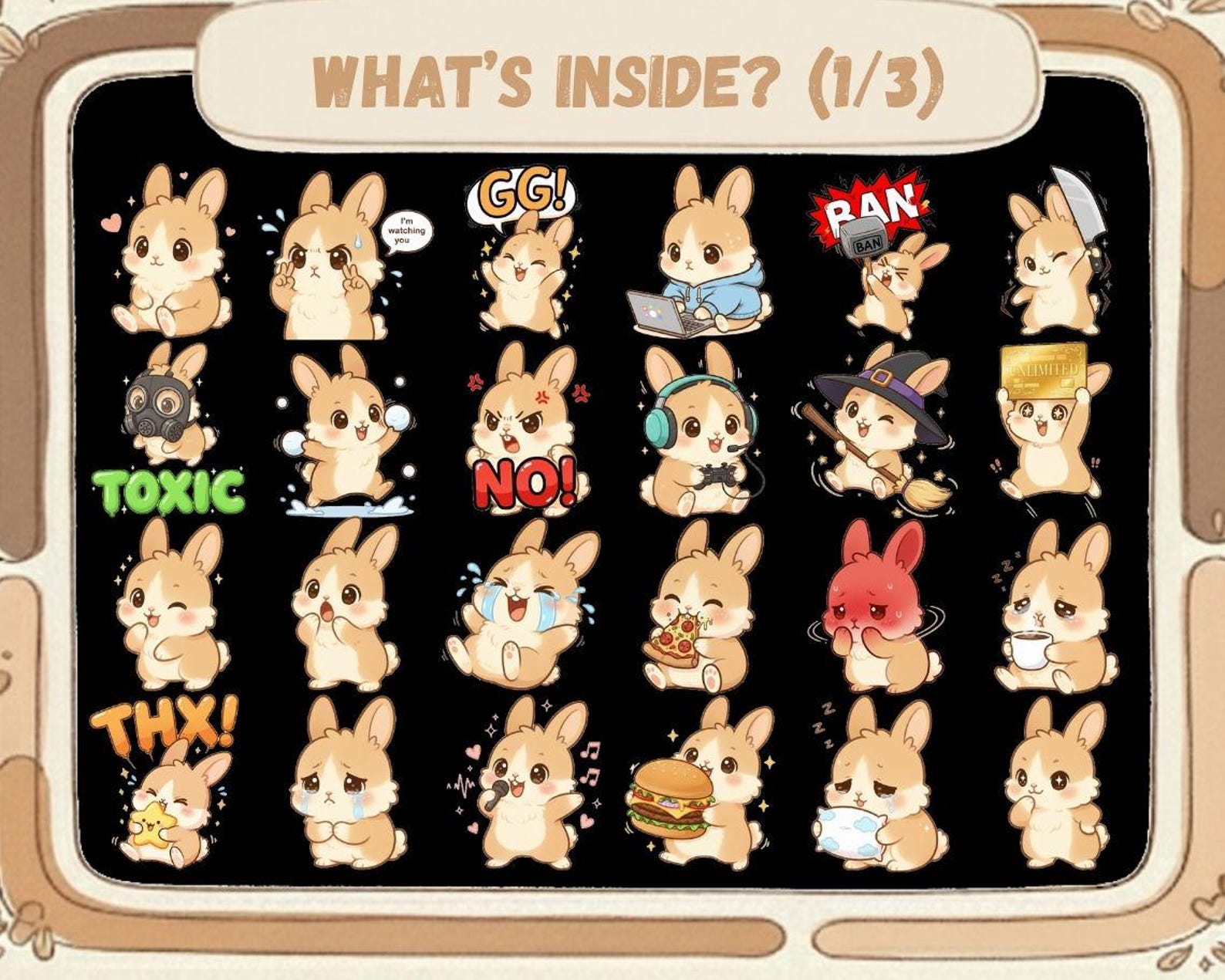 Wicked Rabbit Emotes 50 Kawaii Rabbit Emotes PNG Pack: Chibi Twitch Discord (digital ...