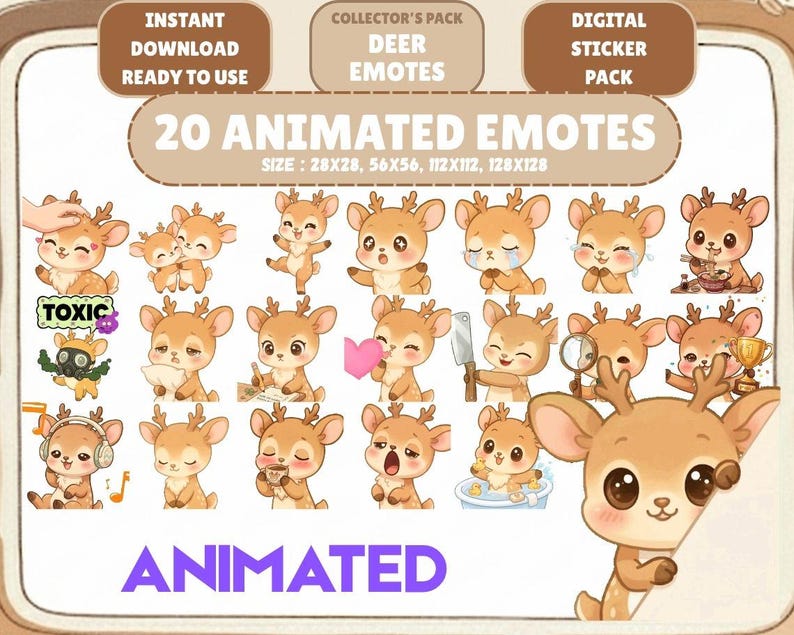 20 Animated Deer Emotes GIF Pack: Chibi Twitch Discord Emotes (digital ...