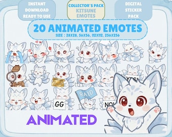 20 Animated Kawaii Kitsune Emotes GIF Pack: Chibi Twitch Discord Emotes (Digital Download)