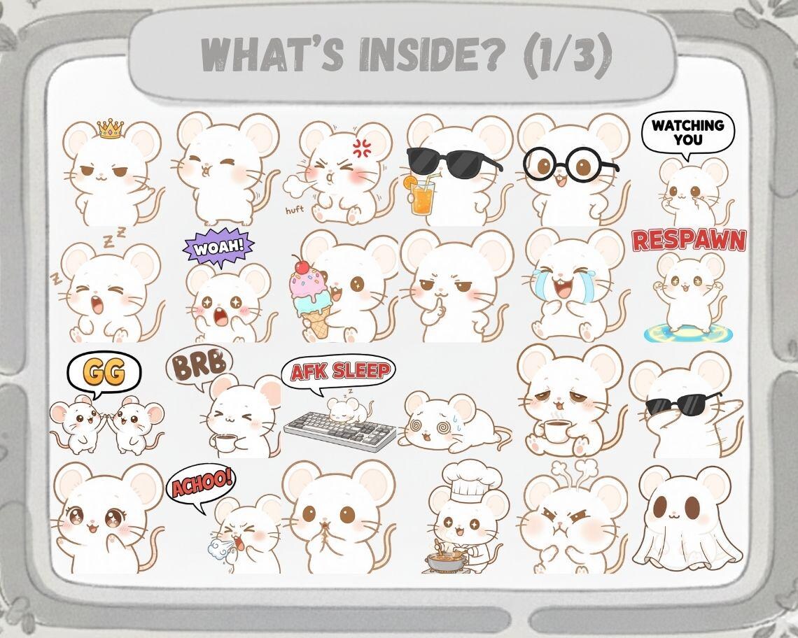 Mouse Emotes 50 Kawaii White Mouse Emotes PNG Pack: Chibi Twitch Discord Emotes ...
