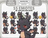 55 Kawaii Black Dragon Emotes PNG Pack: Chibi Twitch Discord Emotes (Digital Download)
