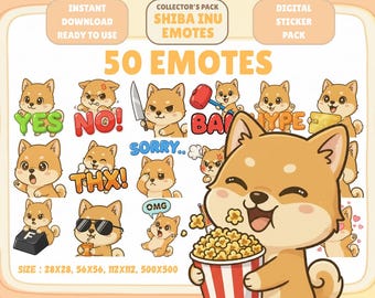 Paquete de 50 emoticonos kawaii de Shiba Inu: emoticonos chibi para Twitch y Discord (descarga digital)