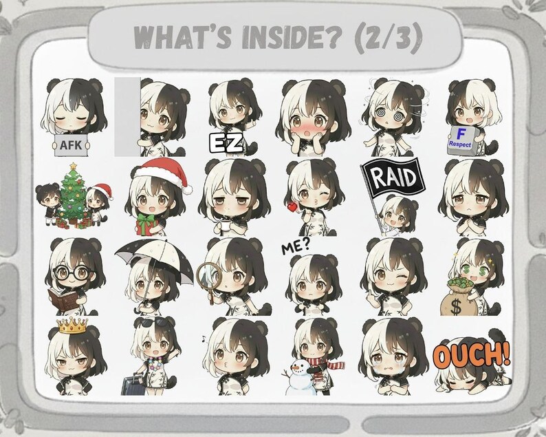 55 Kawaii Black and White Panda Girl Emotes: Chibi Twitch Discord ...