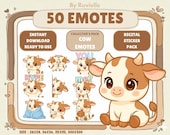 50 Kawaii Cow Emotes: Chibi Gamer Stickers, Twitch Discord Emoji Pack (Digital Download)
