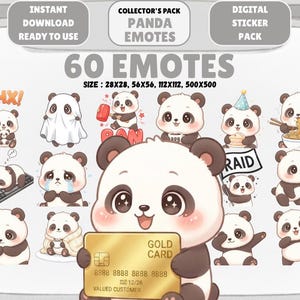 60 Kawaii Panda Emotes PNG Pack: Chibi Twitch Discord Emotes (Digital Download)