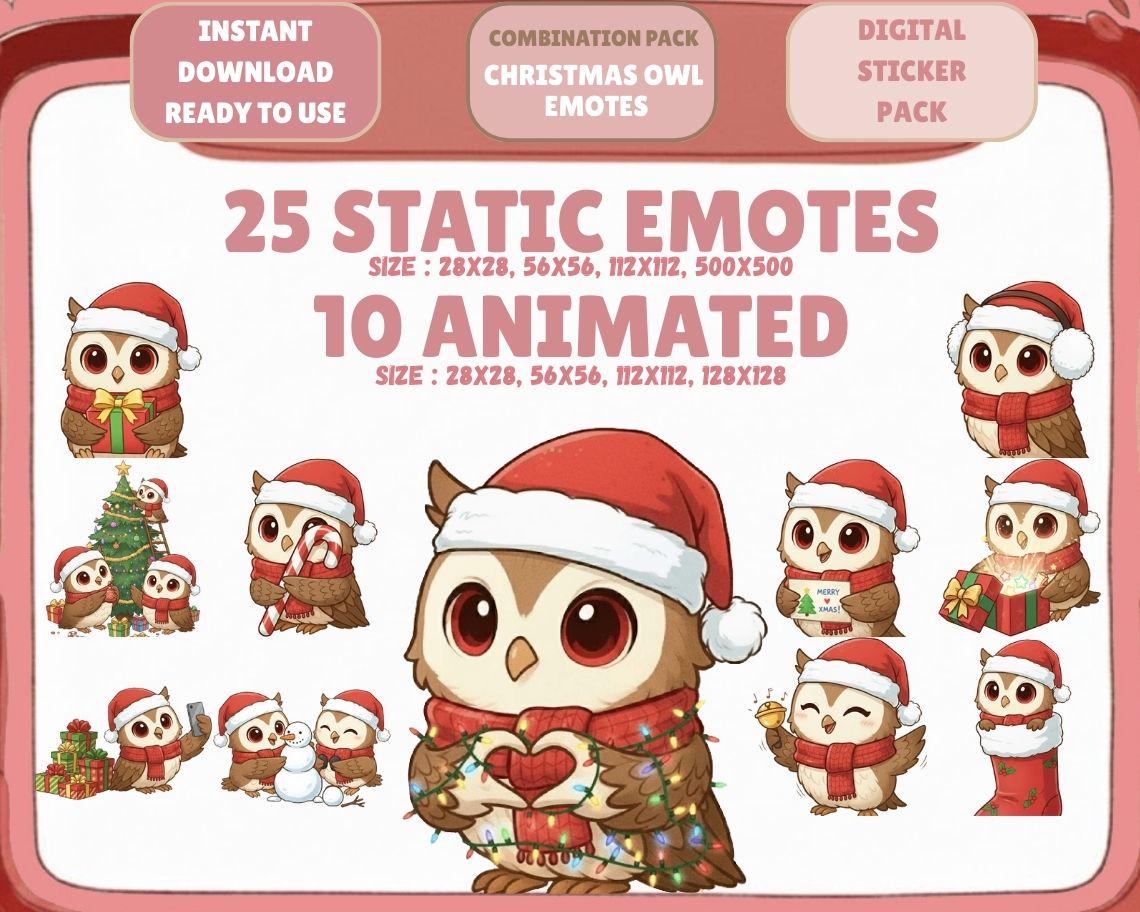 Kawaii Santa Owl Emotes: Chibi Twitch Discord Pack (Digital Download)