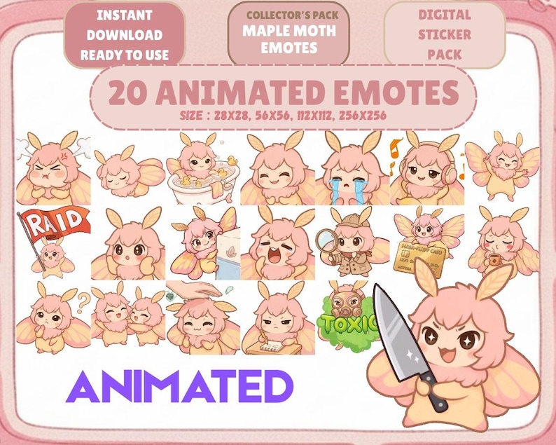Moth Emotes 20 Animated Maple Moth Emotes GIF Pack: Chibi Twitch Discord Emotes ...