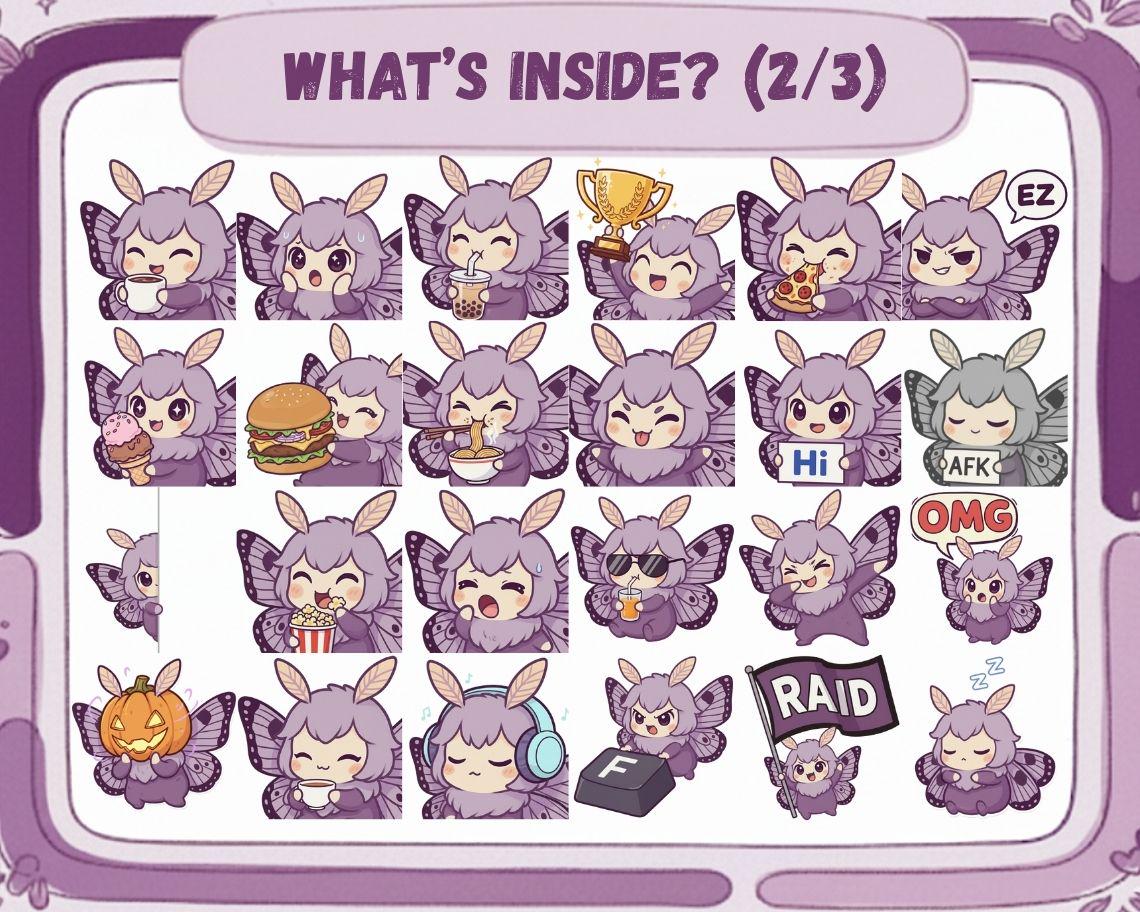 Moth Emotes 50 Kawaii Purple Moth Chibi Emotes: Twitch Discord PNG Pack (digital ...