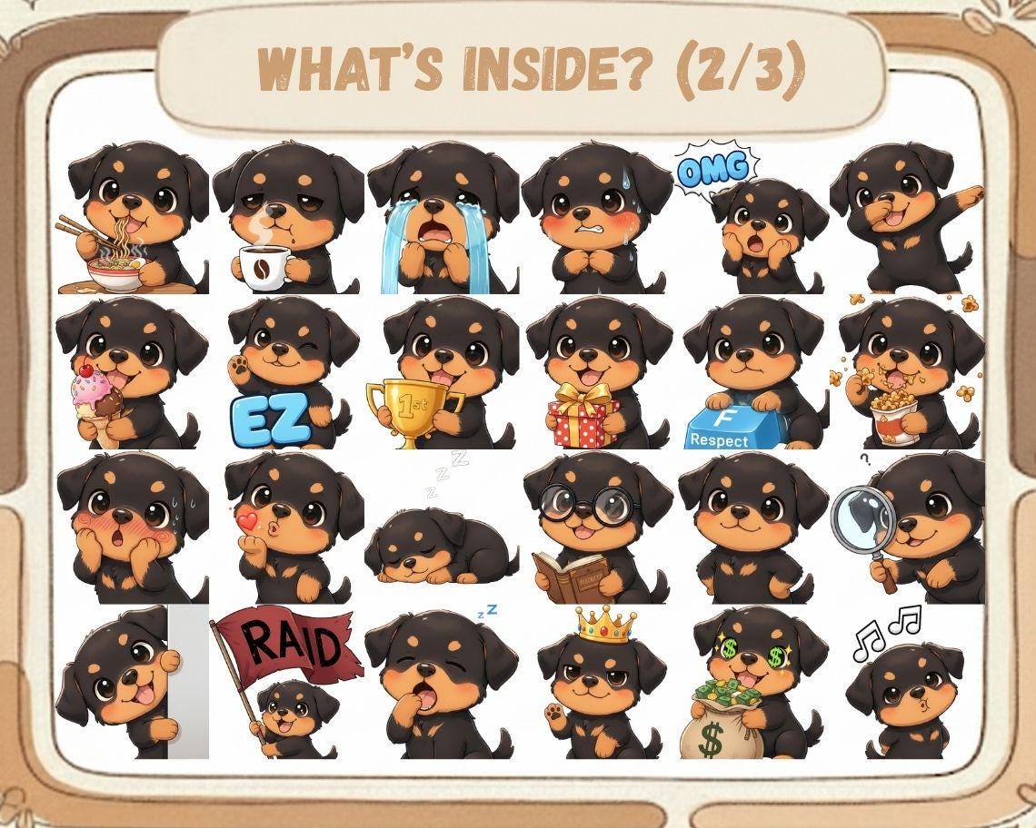 55 Kawaii German Rottweiler Dog Emotes PNG Pack: Chibi Twitch Discord ...