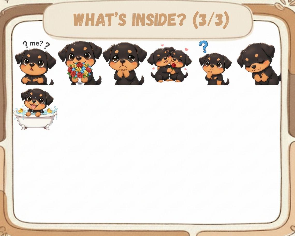 55 Kawaii German Rottweiler Dog Emotes PNG Pack: Chibi Twitch Discord ...