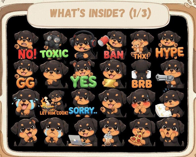 55 Kawaii German Rottweiler Dog Emotes PNG Pack: Chibi Twitch Discord ...