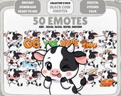 50 Kawaii Cow Emotes: Chibi Gamer Stickers, Twitch Discord Emoji Pack (Digital Download)