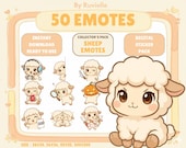 50 Kawaii Sheep Emotes PNG: Chibi Twitch, Discord Emoji Set (Digital Download)