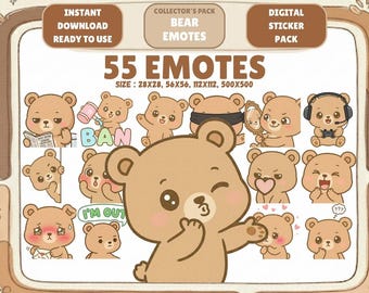 55 Kawaii-Bären-Emote-Paket: Chibi Twitch/Discord PNG-Emotes (Digitaler Download)