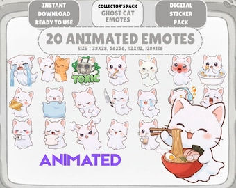 20 Animierte Geist Katzen GIF Pack: Chibi Twitch Discord Emotes (Digitaler Download)