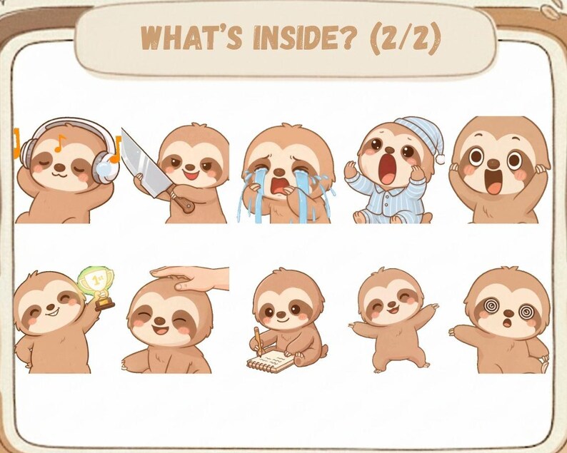 20 Animated Kawaii Sloth Emotes GIF Pack: Chibi Twitch Discord Emotes ...