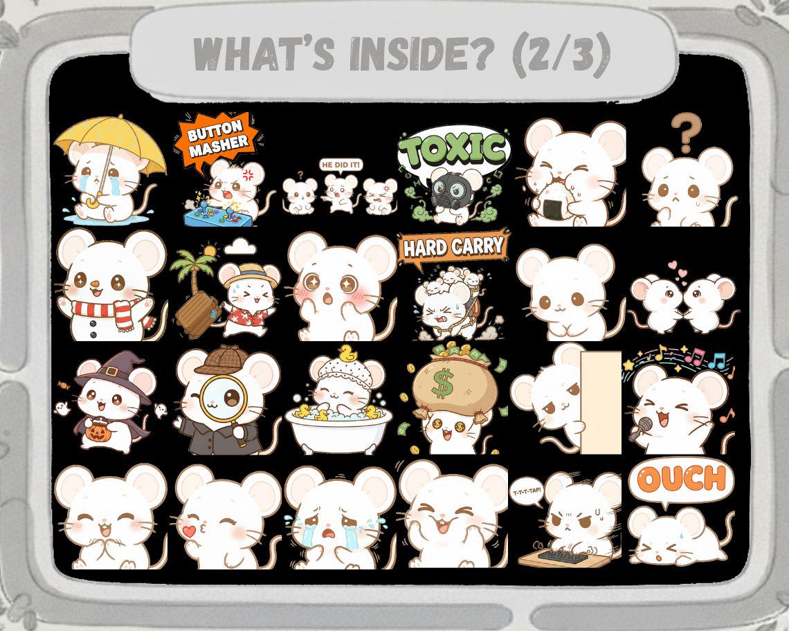 Mouse Emotes 50 Kawaii White Mouse Emotes PNG Pack: Chibi Twitch Discord Emotes ...