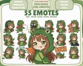 55 Kawaii Green Crocodile Girl Emotes PNG Pack: Chibi Twitch Discord Emotes (Digital Download)